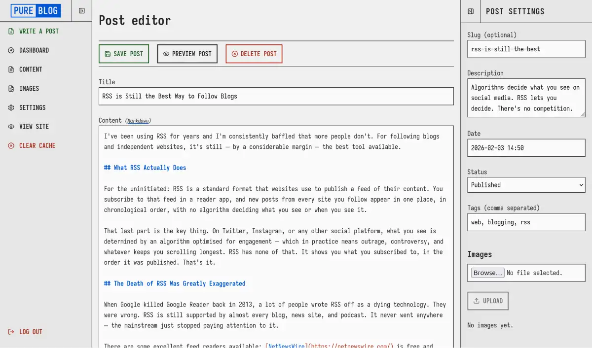 Content editor with settings
